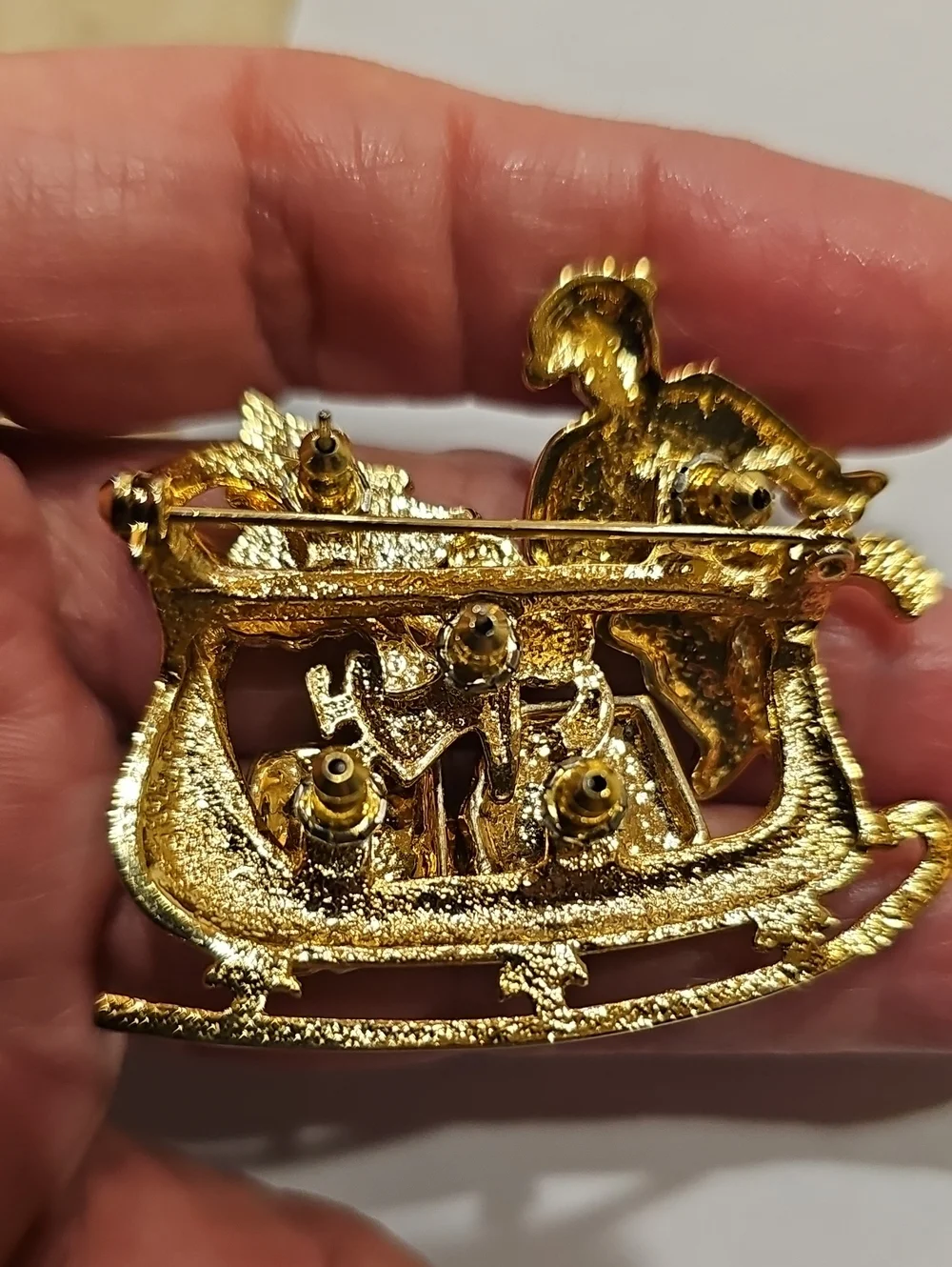 Vintage Gold-tone Enamel Santa Sleigh Multi-Piece Christmas Brooch Pin Set